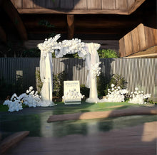 Load image into Gallery viewer, White wooden arbour &amp; flowers - Deluxe - HIRE ONLY
