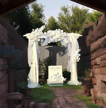 Load image into Gallery viewer, White wooden arbour &amp; flowers - Deluxe - HIRE ONLY
