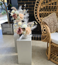 Load image into Gallery viewer, Boho blush Queen peacock chair, plinths &amp; flowers - HIRE ONLY
