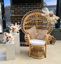 Load image into Gallery viewer, Boho blush Queen peacock chair, plinths &amp; flowers - HIRE ONLY
