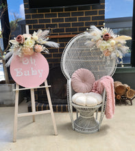 Load image into Gallery viewer, Boho blush White peacock chair &amp; easel Baby shower Basic Package - HIRE ONLY
