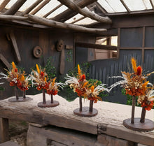 Load image into Gallery viewer, Wood round bud vases with rustic preserved flowers - HIRE ONLY

