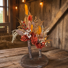 Load image into Gallery viewer, Wood round bud vases with rustic preserved flowers - HIRE ONLY
