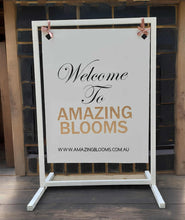 Load image into Gallery viewer, White Welcome Sign Stand ONLY - wedding events - HIRE ONLY
