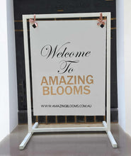 Load image into Gallery viewer, White Welcome Sign Stand ONLY - wedding events - HIRE ONLY
