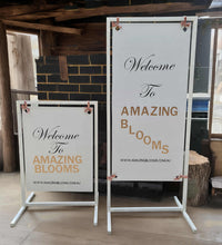 Load image into Gallery viewer, White Welcome Sign Stand ONLY - wedding events - HIRE ONLY
