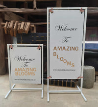 Load image into Gallery viewer, White Welcome Sign Stand ONLY - wedding events - HIRE ONLY
