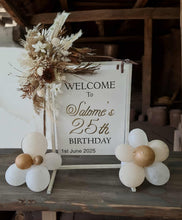 Load image into Gallery viewer, White Welcome Sign Stand ONLY - wedding events - HIRE ONLY
