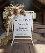 Load image into Gallery viewer, White Welcome Sign Stand ONLY - wedding events - HIRE ONLY
