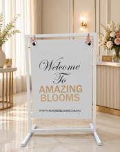 Load image into Gallery viewer, White Welcome Sign Stand ONLY - wedding events - HIRE ONLY

