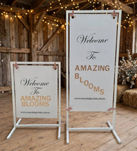 Load image into Gallery viewer, White Welcome Sign Stand ONLY - wedding events - HIRE ONLY
