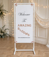 Load image into Gallery viewer, White Welcome Sign Stand , seating chart - Wedding, events - HIRE ONLY
