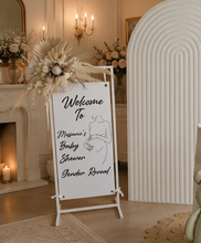 Load image into Gallery viewer, White Welcome Sign Stand , seating chart - Wedding, events - HIRE ONLY
