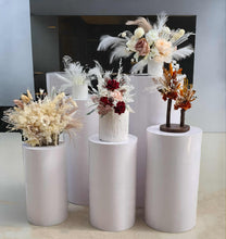 Load image into Gallery viewer, White cylinder plinth cake or flower stand - 90cm - HIRE ONLY
