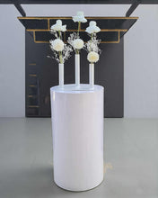Load image into Gallery viewer, White cylinder plinth cake or flower stand - 60cm - HIRE ONLY
