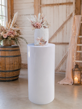 Load image into Gallery viewer, White cylinder plinth cake or flower stand - 75cm - HIRE ONLY
