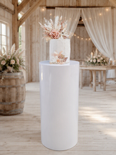 Load image into Gallery viewer, White cylinder plinth cake or flower stand - 75cm - HIRE ONLY
