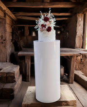 Load image into Gallery viewer, White cylinder plinth cake or flower stand - 90cm - HIRE ONLY
