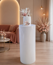 Load image into Gallery viewer, White cylinder plinth cake or flower stand - 90cm - HIRE ONLY
