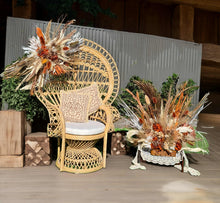 Load image into Gallery viewer, Rustic package – flowers &amp;  Queen peacock chair - HIRE ONLY
