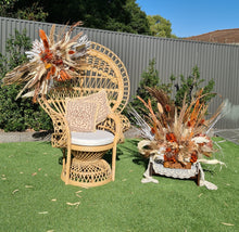 Load image into Gallery viewer, Rustic package – flowers &amp;  Queen peacock chair - HIRE ONLY
