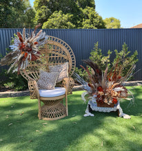 Load image into Gallery viewer, Rustic package – flowers &amp;  Queen peacock chair - HIRE ONLY

