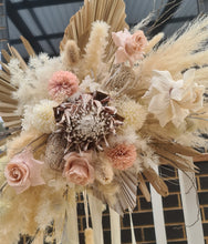 Load image into Gallery viewer, Boho Blush King Protea Everlasting arbour / backdrop flowers - HIRE ONLY
