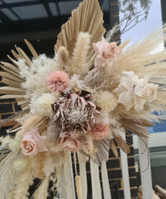 Load image into Gallery viewer, Boho Blush King Protea Everlasting arbour / backdrop flowers - HIRE ONLY
