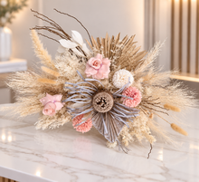 Load image into Gallery viewer, Boho Blush Banksia Everlasting arbour / backdrop or easel flowers - HIRE ONLY
