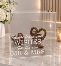 Load image into Gallery viewer, Clear Acrylic Wishing Well with love heart padlocks &amp; lights - HIRE ONLY
