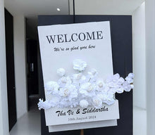 Load image into Gallery viewer, Welcome sign Flower box &amp; white flowers - HIRE ONLY
