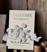 Load image into Gallery viewer, Welcome sign Flower box &amp; white flowers - HIRE ONLY
