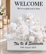 Load image into Gallery viewer, Welcome sign Flower box &amp; white flowers - HIRE ONLY
