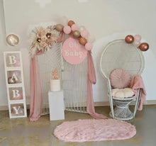 Load image into Gallery viewer, Baby Shower blush flowers, backdrop &amp; peacock chair – Advanced Package - HIRE ONLY
