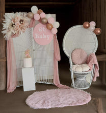 Load image into Gallery viewer, Baby Shower blush flowers, backdrop &amp; peacock chair – Advanced Package - HIRE ONLY
