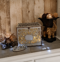 Load image into Gallery viewer, Rustic vintage silver wishing well with padlock &amp; lights - HIRE ONLY
