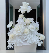 Load image into Gallery viewer, White table flowers, table centrepiece / plinth / aisle flowers - HIRE ONLY
