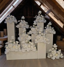 Load image into Gallery viewer, White table flowers, table centrepiece / plinth / aisle flowers - HIRE ONLY
