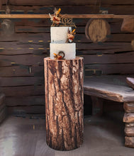 Load image into Gallery viewer, Rustic wood stump cylinder plinth cake or flower stand - 90cm - HIRE ONLY
