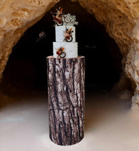 Load image into Gallery viewer, Rustic wood stump cylinder plinth cake or flower stand - 90cm - HIRE ONLY
