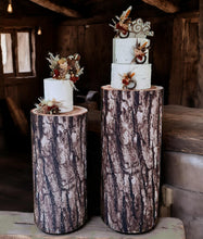 Load image into Gallery viewer, Rustic wood stump cylinder plinth cake or flower stand - 90cm - HIRE ONLY
