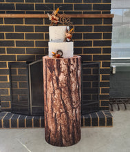 Load image into Gallery viewer, Rustic wood stump cylinder plinth cake or flower stand - 90cm - HIRE ONLY
