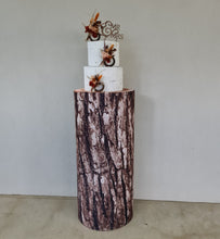 Load image into Gallery viewer, Rustic wood stump cylinder plinth cake or flower stand - 90cm - HIRE ONLY
