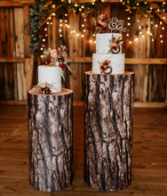 Load image into Gallery viewer, Rustic wood stump cylinder plinth cake or flower stand - 75cm - HIRE ONLY
