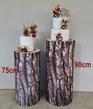 Load image into Gallery viewer, Rustic wood stump cylinder plinth cake or flower stand - 90cm - HIRE ONLY
