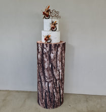 Load image into Gallery viewer, Rustic wood stump cylinder plinth cake or flower stand - 90cm - HIRE ONLY
