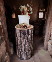 Load image into Gallery viewer, Rustic wood stump cylinder plinth cake or flower stand - 75cm - HIRE ONLY
