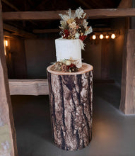 Load image into Gallery viewer, Rustic wood stump cylinder plinth cake or flower stand - 75cm - HIRE ONLY
