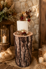 Load image into Gallery viewer, Rustic wood stump cylinder plinth cake or flower stand - 75cm - HIRE ONLY
