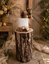 Load image into Gallery viewer, Rustic wood stump cylinder plinth cake or flower stand - 75cm - HIRE ONLY
